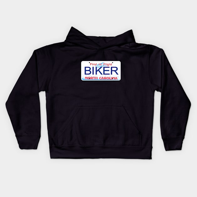 Biker North Carolina License Plate Kids Hoodie by Mel's Designs